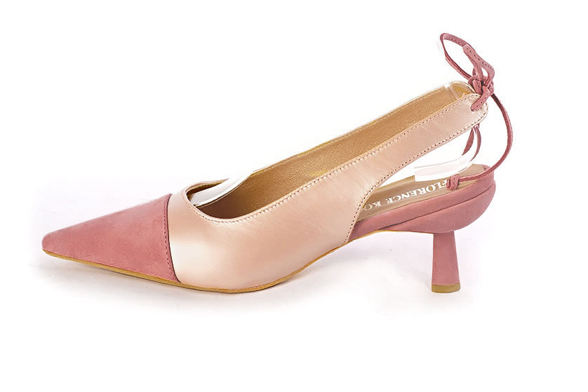 Dusty rose pink women's slingback shoes. Pointed toe. Medium spool heels. Profile view - Florence KOOIJMAN